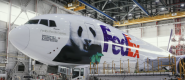 大平面机库贴上FedEx标志 并贴上巨型熊猫相片